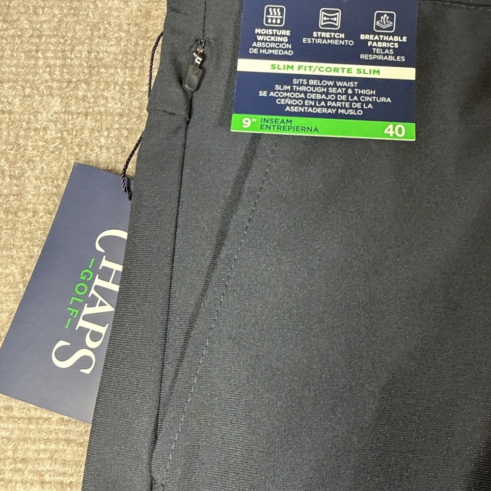 CHAPS Navy Moisture Wicking Stretch Golf Shorts Slim Fit 40" Waist 9" Inseam NWT - Picture 3 of 10
